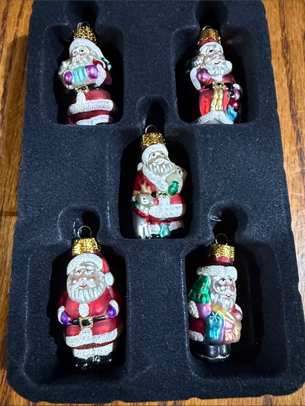 Vintage Set of 5 Mini Glass Santa Claus Ornaments